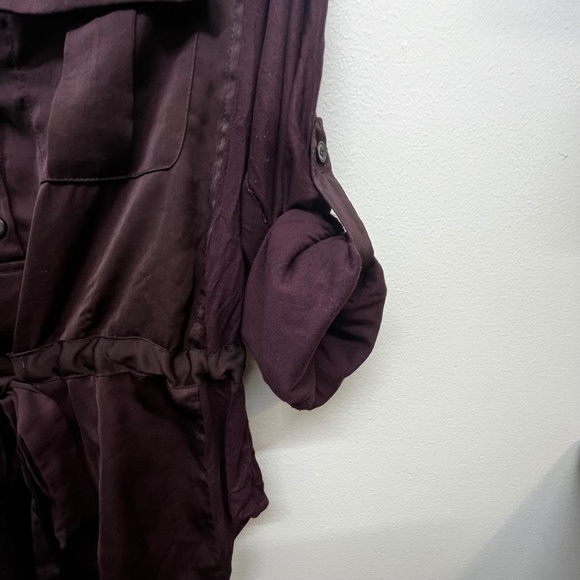 New York & Company Purple Mixed Media Roll Tab Blouse - Picture 2 of 5